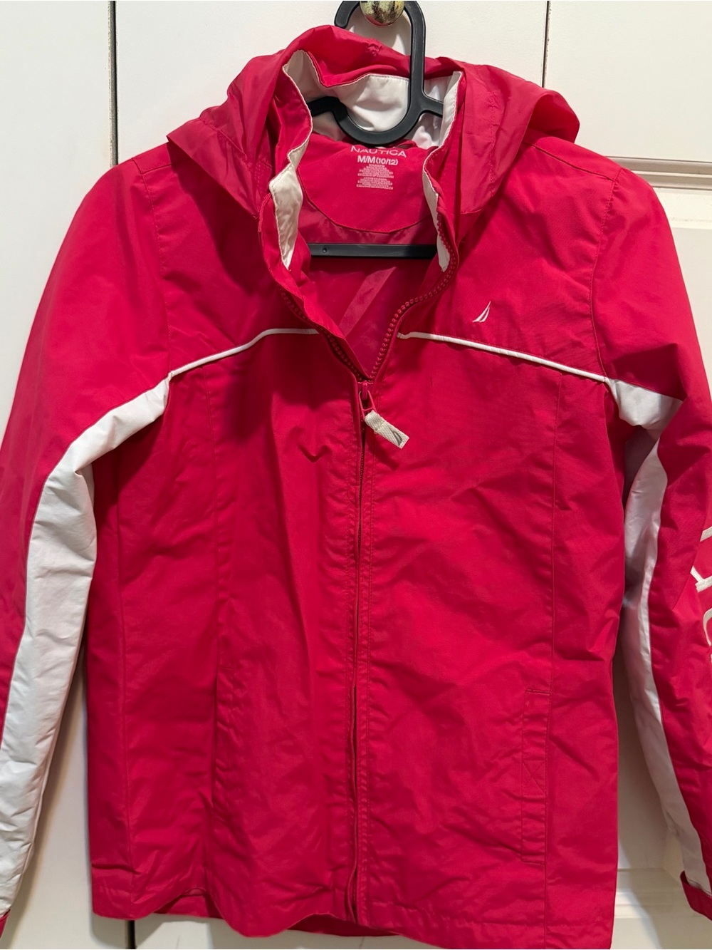 Nautica Bright Pink Hooded Raincoat with White Panels
